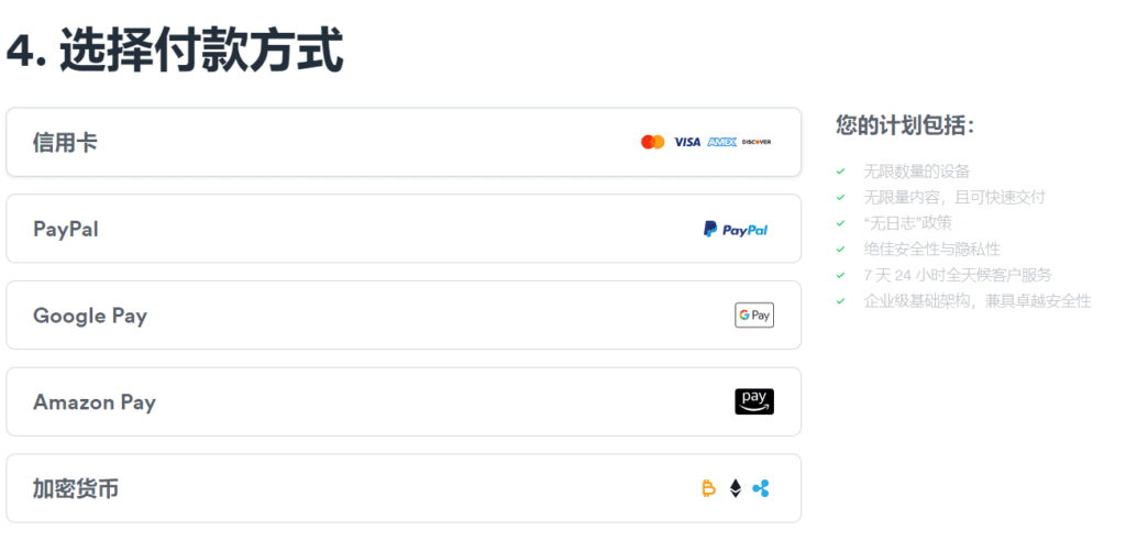 Surfshark 付款方式页面示意